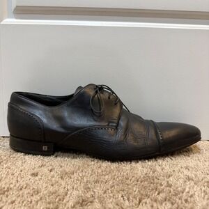 Louis Vuitton Leather Dress Shoes Oxford Lace Up Cap Toe Black 9.5M‎